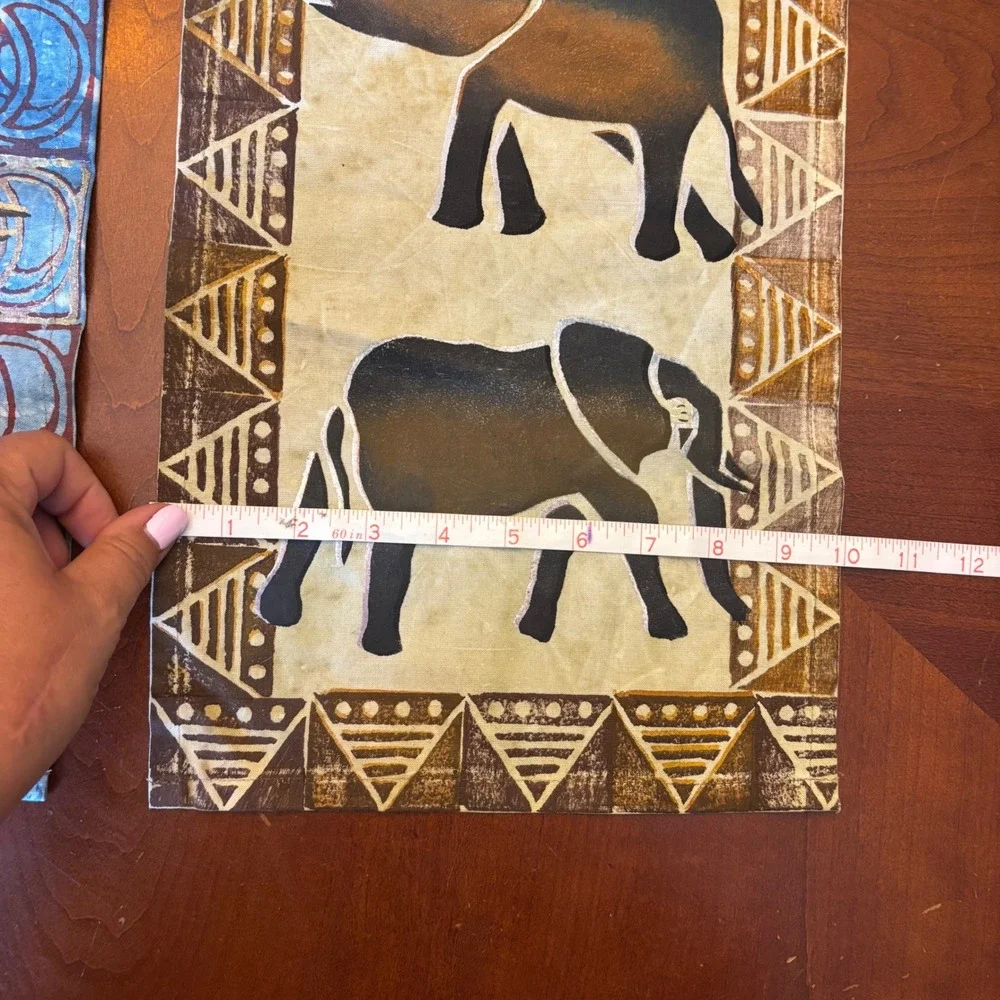 Pair Vintage Batik Tribal Textiles | Elephant | Handmade Wall Hangings Tapestry